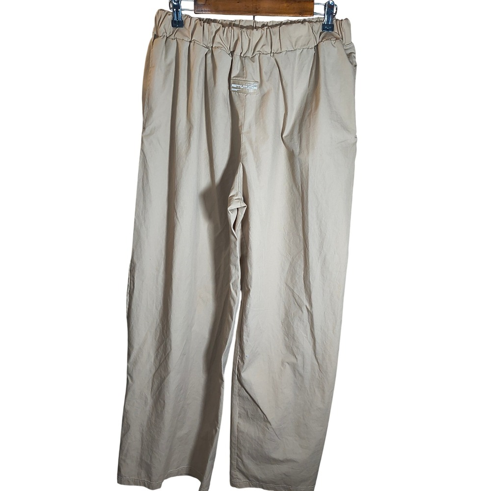 Wide Leg‎ Pants Women's Beige Elastic Waist Logo Lounge Streetwear Casual